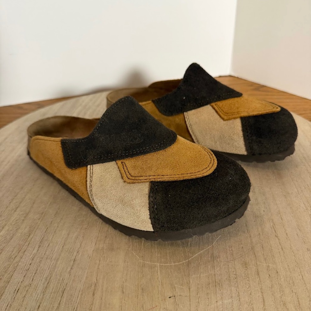 Birkenstock Women's Patchwork Moccasins in Black, Tan, and Cream